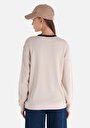 thumb-Regular Fit Yuvarlak Yaka Baskılı Kadın Bej Sweatshirt