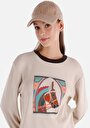 thumb-Regular Fit Yuvarlak Yaka Baskılı Kadın Bej Sweatshirt