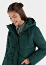 thumb-Regular Fit Kapüşonlu Cepli Fermuarlı Astarlı Kadın Yeşil Kaban