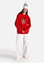 thumb-Comfort Fit Yuvarlak Yaka Baskılı Kadın Kirmizi Sweatshirt