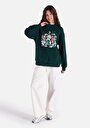 thumb-Comfort Fit Yuvarlak Yaka Baskılı Kadın Yeşil Sweatshirt