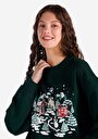 thumb-Comfort Fit Yuvarlak Yaka Baskılı Kadın Yeşil Sweatshirt