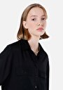 thumb-Regular Fit Shirt Neck  Kadın Siyah Uzun Kol Gömlek