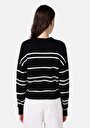 thumb-Regular Fit Polo Yaka Çizgili Kadın Siyah Kazak