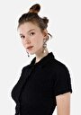 thumb-Slim Fit Shirt Neck  Kadın Siyah Kısa Kol Tişört