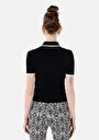 thumb-Slim Fit Polo Yaka Kadın Siyah Kısa Kol Triko Kazak