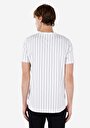 thumb-Regular Fit Yuvarlak Yaka Çizgili Erkek Beyaz Kısa Kol Tişört
