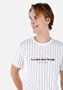 thumb-Regular Fit Yuvarlak Yaka Çizgili Erkek Beyaz Kısa Kol Tişört