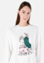 thumb-Regular Fit Yuvarlak Yaka Baskılı Kadın Beyaz Sweatshirt