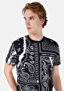 thumb-Regular Fit Yuvarlak Yaka Pamuklu Baskılı Cepsiz Erkek Siyah Kısa Kol Tişört