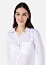 thumb-Regular Fit Shirt Neck Düz Kadın Beyaz Uzun Kol Gömlek