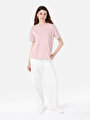 thumb-Regular Fit Yuvarlak Yaka Düz Kadın Pembe Kısa Kol Tişört