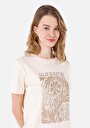 thumb-Regular Fit Yuvarlak Yaka  Kadın Ekru Kısa Kol Tişört