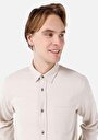 thumb-Regular Fit Shirt Neck Düz Erkek Bej Uzun Kol Gömlek