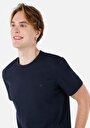 thumb-Regular Fit Yuvarlak Yaka Cepsiz Jakarlı Erkek Lacivert Kısa Kol Tişört
