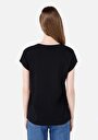 thumb-Regular Fit Yuvarlak Yaka Baskılı Kadın Siyah Kısa Kol Tişört
