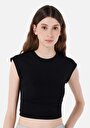 thumb-Slim Fit Yuvarlak Yaka Cepsiz Düz Kadın Siyah Kısa Kol Tişört