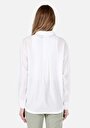 thumb-Relax Fit Dokuma Shirt Neck Düz Kadın Beyaz Uzun Kol Gömlek