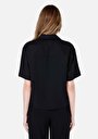 thumb-Regular Fit Shirt Neck Düz Kadın Siyah Kısa Kol Gömlek