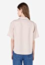 thumb-Regular Fit Shirt Neck Düz Kadın Bej Kısa Kol Gömlek