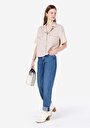 thumb-Regular Fit Shirt Neck Düz Kadın Bej Kısa Kol Gömlek