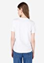 thumb-Regular Fit Örme Cepsiz Yuvarlak Yaka Baskılı Kadın Beyaz Kısa Kol Tişört