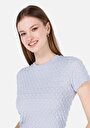 thumb-Slim Fit Yuvarlak Yaka Örme Düz Kadın Mavi Kısa Kol Tişört