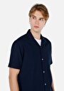 thumb-Regular Fit Shirt Neck Cepsiz Düz Erkek Lacivert Kısa Kol Gömlek