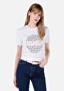 thumb-Regular Fit Yuvarlak Yaka Baskılı Kadın Beyaz Kısa Kol Tişört