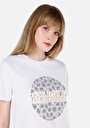 thumb-Regular Fit Yuvarlak Yaka Baskılı Kadın Beyaz Kısa Kol Tişört