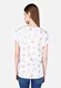 thumb-Regular Fit Yuvarlak Yaka Baskılı Kadın Beyaz Kısa Kol Tişört