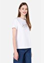 thumb-Regular Fit Yuvarlak Yaka Baskılı Kadın Beyaz Kısa Kol Tişört