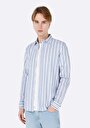 thumb-Slim Fit Shirt Neck Çizgili Erkek Mavi Uzun Kol Gömlek