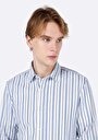 thumb-Slim Fit Shirt Neck Çizgili Erkek Mavi Uzun Kol Gömlek