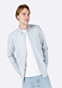 thumb-Slim Fit Shirt Neck Çizgili Erkek Mavi Uzun Kol Gömlek