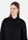 thumb-Relaxed Fit Shirt Neck Düz Kadın Siyah Uzun Kol Gömlek