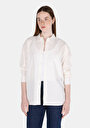 thumb-Relaxed Fit Shirt Neck Düz Kadın Beyaz Uzun Kol Gömlek