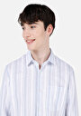 thumb-Regular Fit Shirt Neck Çizgili Erkek Mavi Uzun Kol Gömlek