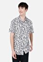 thumb-Regular Fit Shirt Neck Baskılı Erkek Beyaz Cepsiz Kısa Kol Gömlek
