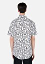 thumb-Regular Fit Shirt Neck Baskılı Erkek Beyaz Cepsiz Kısa Kol Gömlek