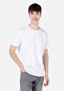 thumb-Regular Fit Yuvarlak Yaka Örme Cepsiz Jakarlı Erkek Beyaz Kısa Kol Tişört