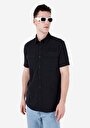 thumb-Regular Fit Shirt Neck Düz Erkek Siyah Kısa Kol Gömlek