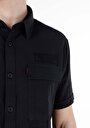 thumb-Regular Fit Shirt Neck Düz Erkek Siyah Kısa Kol Gömlek
