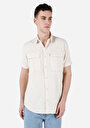 thumb-Regular Fit Shirt Neck Düz Erkek Ekru Kısa Kol Gömlek