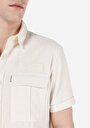 thumb-Regular Fit Shirt Neck Düz Erkek Ekru Kısa Kol Gömlek
