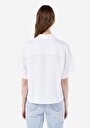 thumb-Regular Fit Shirt Neck Cepli Düz Kadın Beyaz Kısa Kol Gömlek