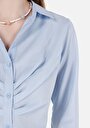 thumb-Regular Fit Shirt Neck Düz Kadın Mavi Uzun Kol Gömlek