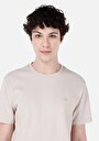 thumb-Regular Fit Yuvarlak Yaka Jakarlı Erkek Bej Kısa Kol Tişört