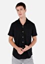 thumb-Regular Fit Shirt Neck Düz Erkek Siyah Kısa Kol Gömlek