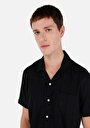 thumb-Regular Fit Shirt Neck Düz Erkek Siyah Kısa Kol Gömlek
